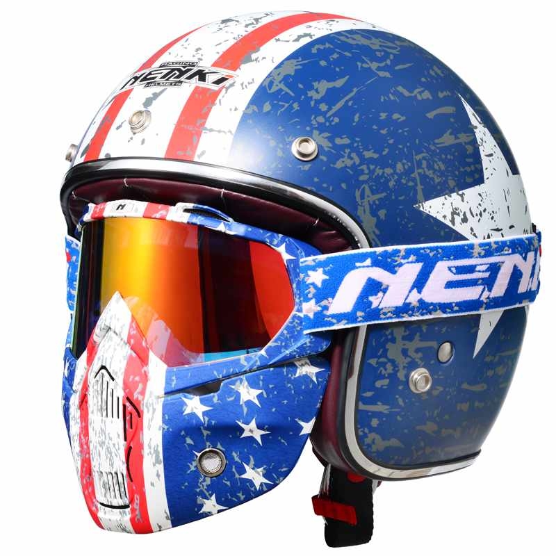 Nenki Motorcycle Helmet Open Face 3/4 Helmet Half Helmet DOT Approved Old Glory Fiberglass Shell NK628 Nenki Helmet Open Face Helmets image12