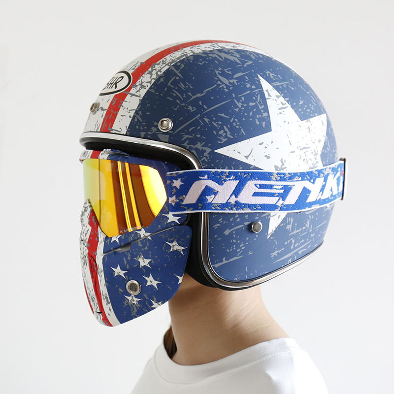 Nenki Motorcycle Goggles Mask For 3/4 Motorcycle helmets And Retro Harley helmet NK-1019US Detachable Mask US Flag Style Open Face Helmets image1