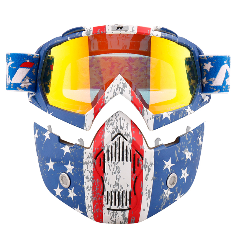 Nenki Motorcycle Goggles Mask For 3/4 Motorcycle helmets And Retro Harley helmet NK-1019US Detachable Mask US Flag Style Open Face Helmets image1